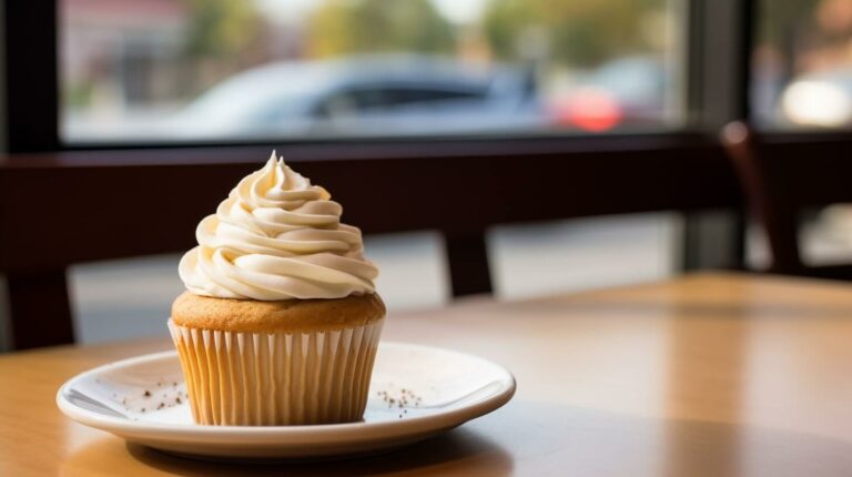 a delicious cupcake with whipped cream from a dispenser