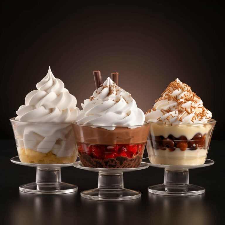 desserts topped up with whipped cream