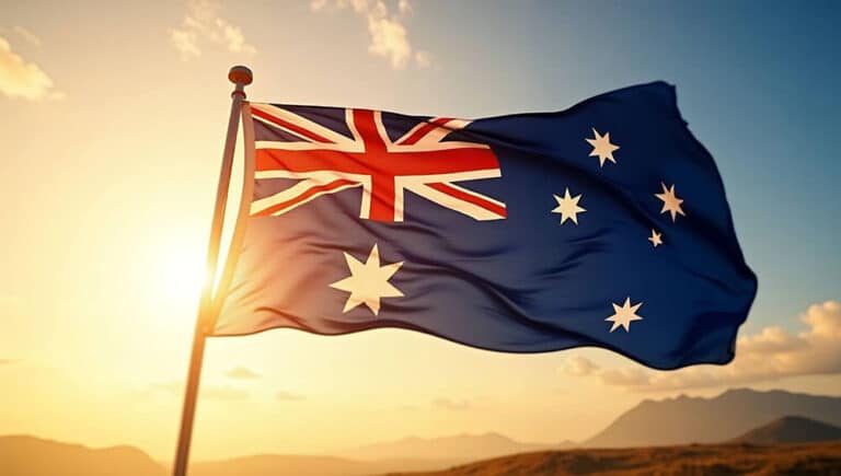 Australian flag at sunset