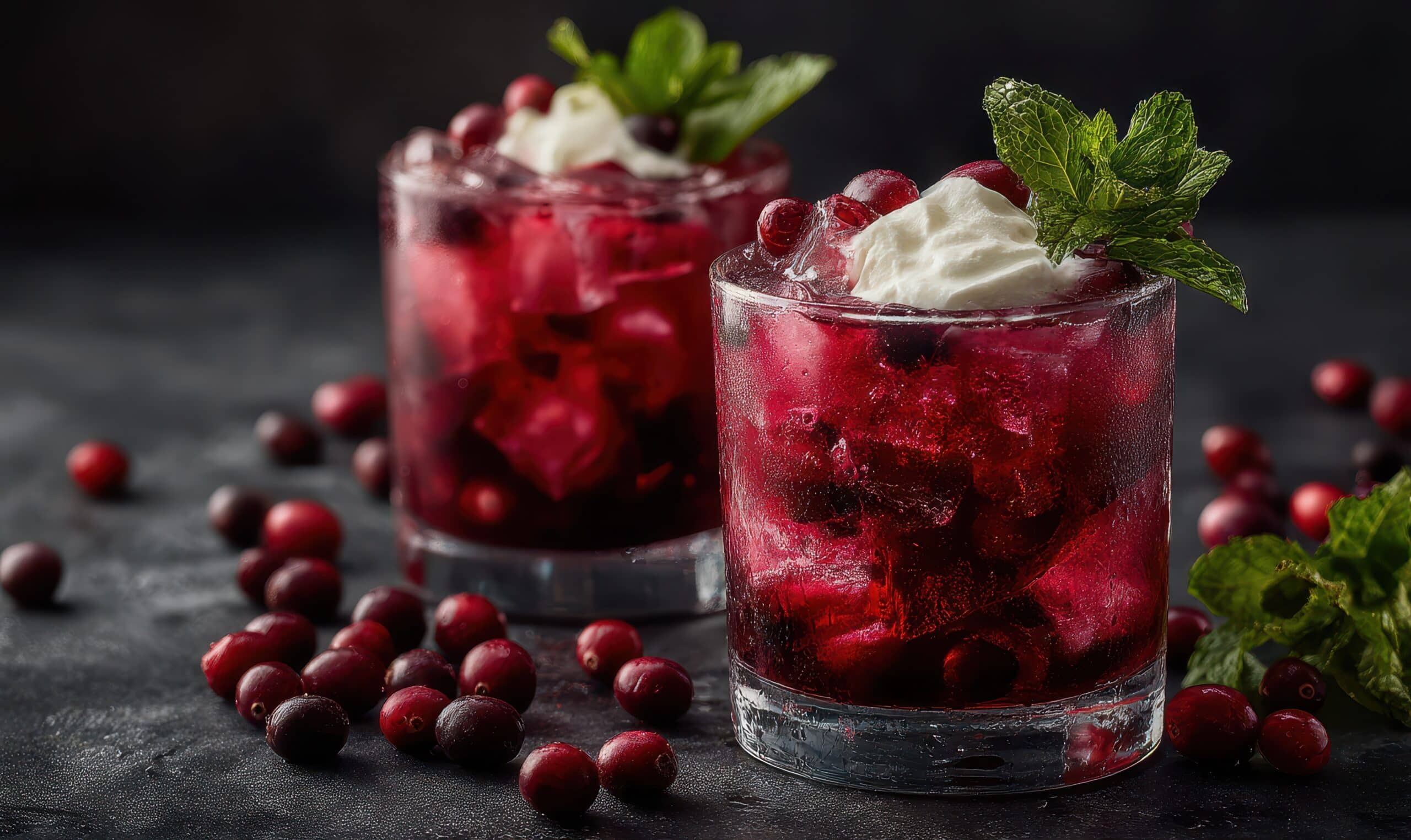 Cranberry cocktails with whipped cream