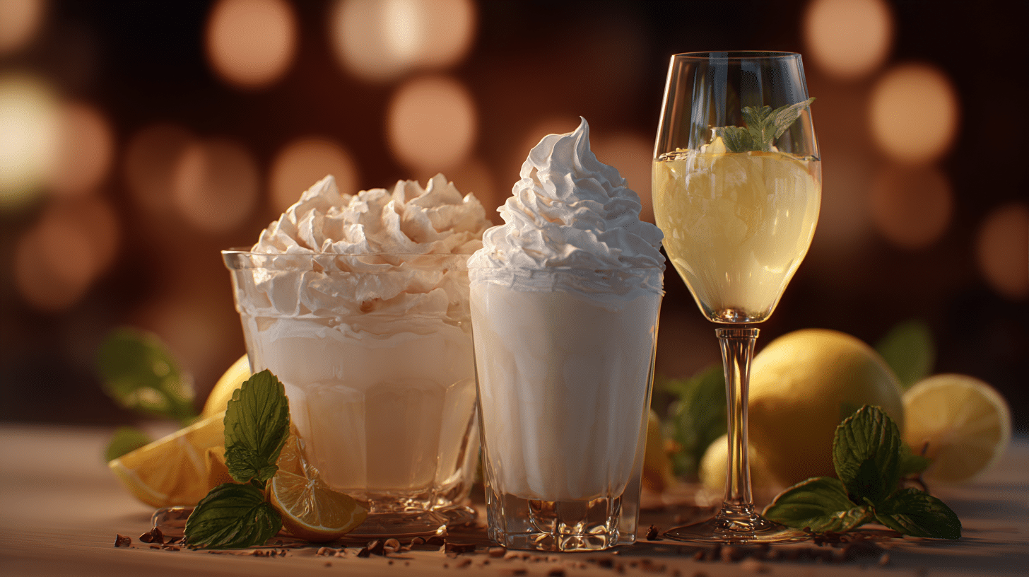 White themed infused drinks surrounded by lemons, herbs, and spices